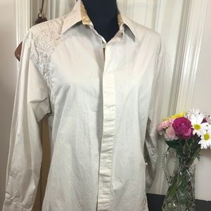 English Laundry M beige/gold satin accents shirt